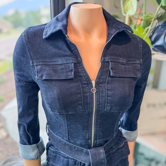 White House Black Market-Denim Zip Front Collared Dress-Pockets-Women's Size 2 - Picture 3 of 9